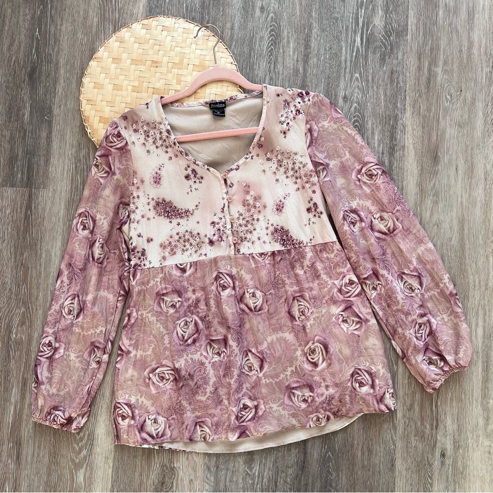 Vintage Y2K babydoll top in romantic rose floral print